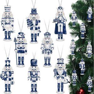 32 Pieces Chinoiserie Ornaments Blue & White Porcelain Pattern Christmas Wooden